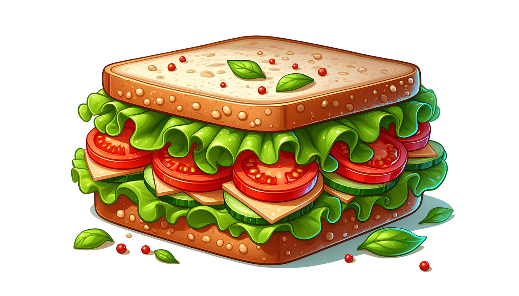 Cartoon Sandwich with Juicy Tomato and Crisp Lettuce png