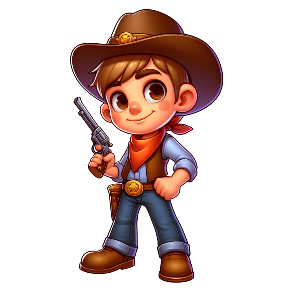 Playful Cartoon Style Cowboy Boy Character Design png