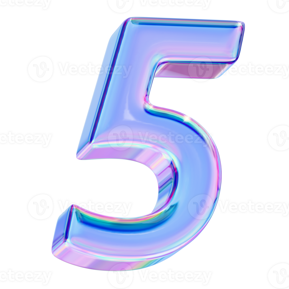 Number 5 in chromatic 3D style png