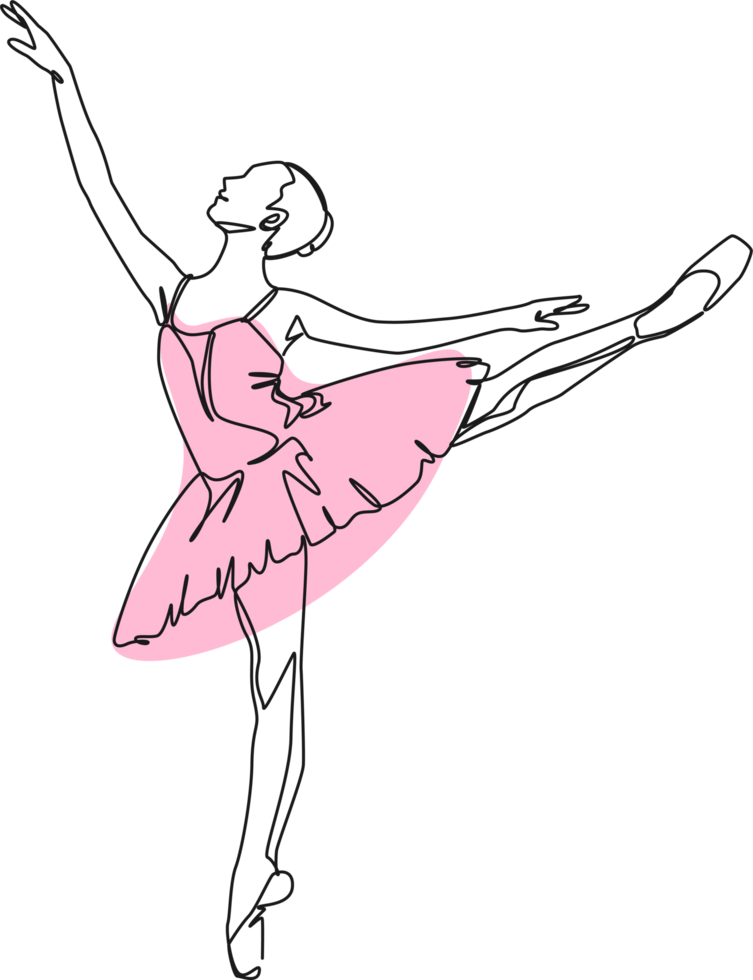 Ballerina continuous line drawing. Beauty female ballet dancer illustration. png