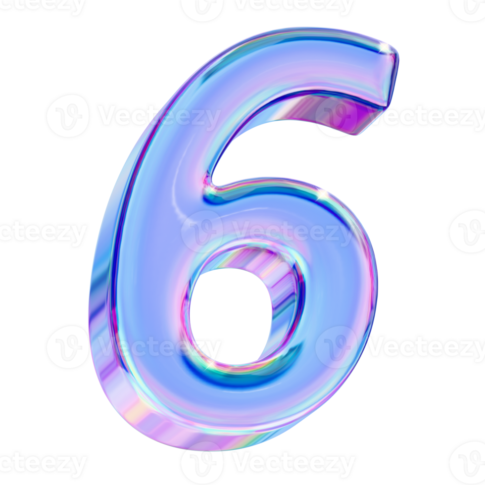 Number 6 in chromatic 3D style png