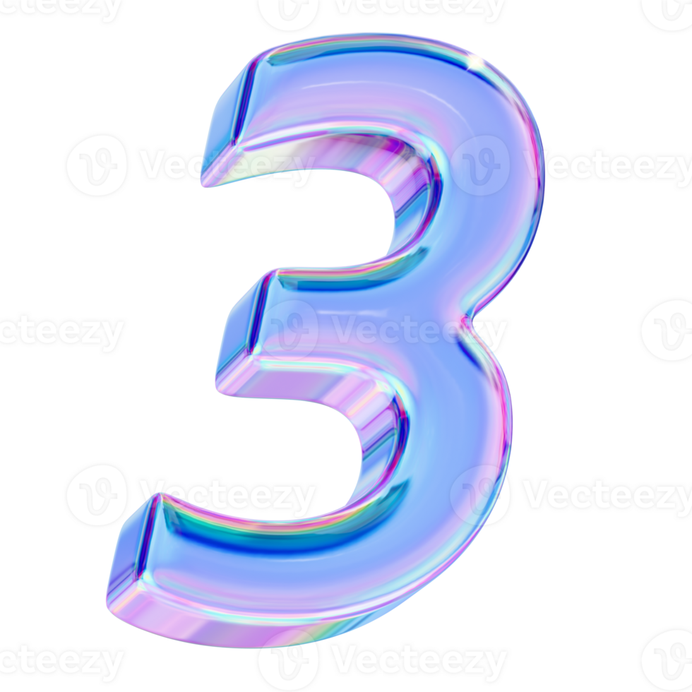 Number 3 in chromatic 3D style png