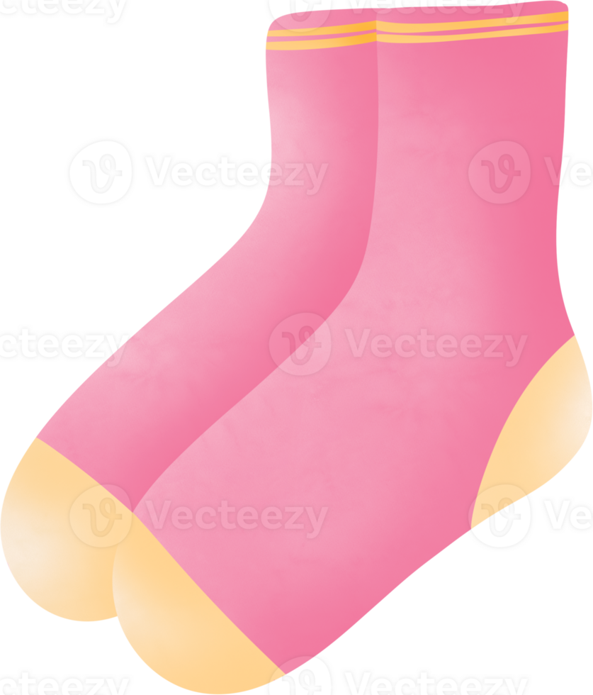 A pair of pink socks with a yellow cuff. png