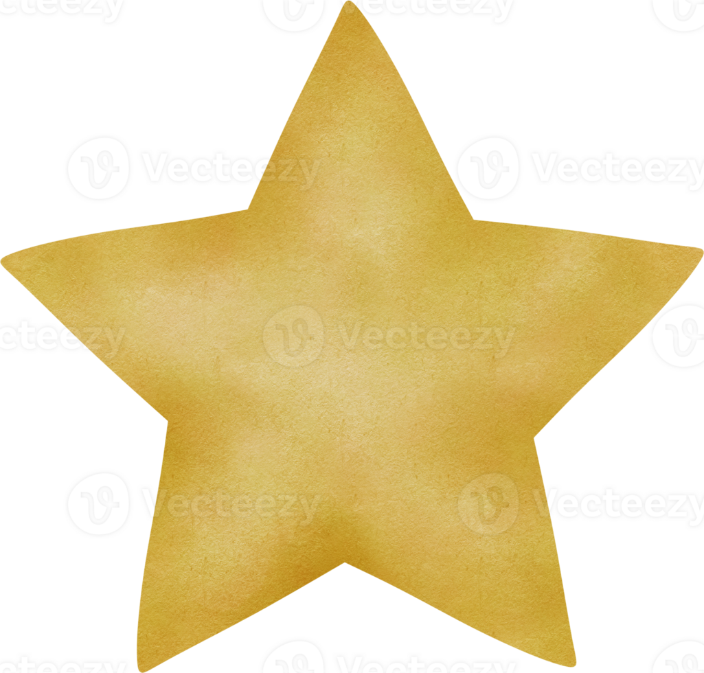 A simple, cartoon-style yellow star with rounded points. The star drawn with a watercolor. png