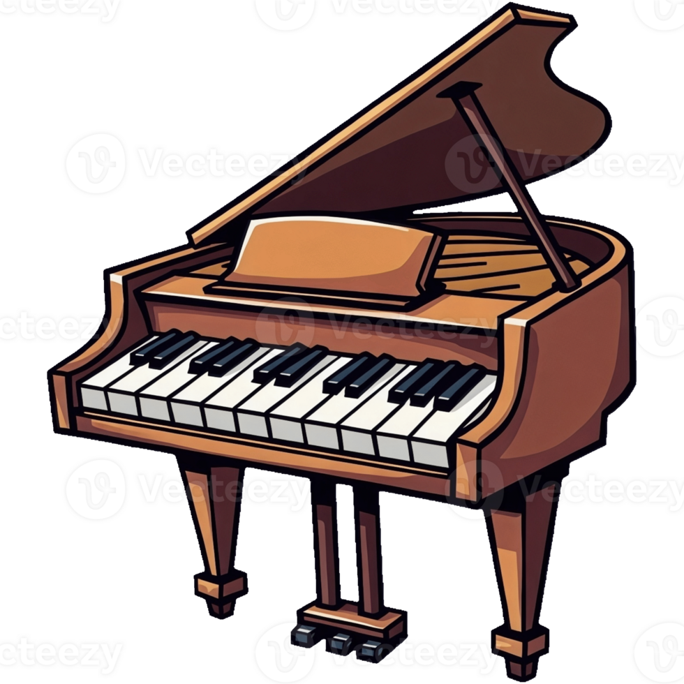 Cartoon piano with a white and black keyboard png