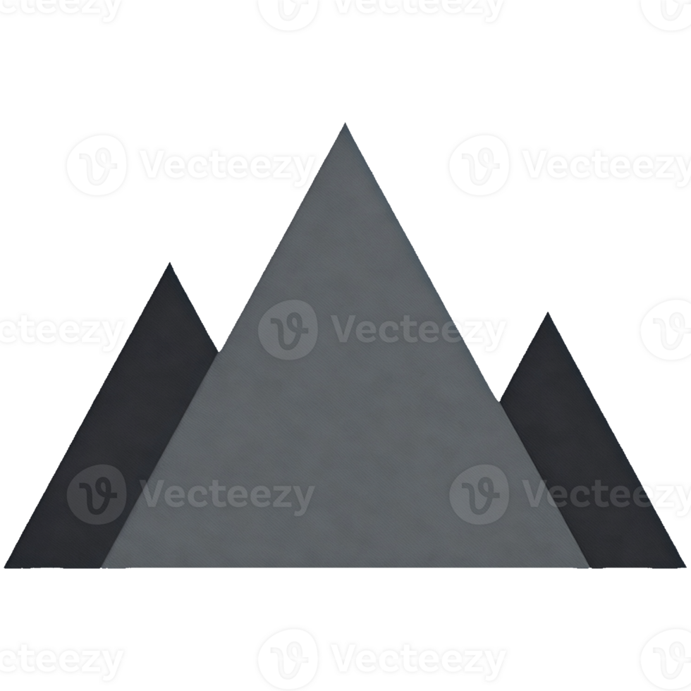Mountain with three peaks is shown in a gray and black color scheme png