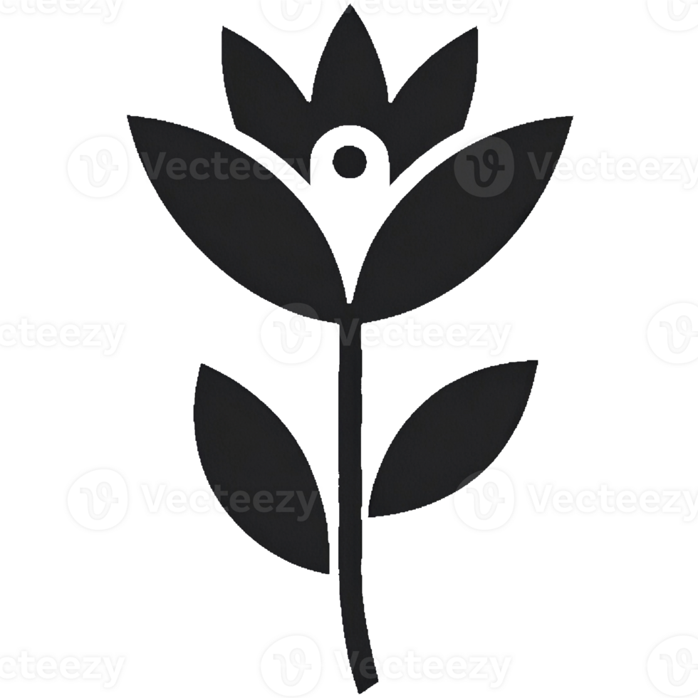 Black and white flower with a green stem png