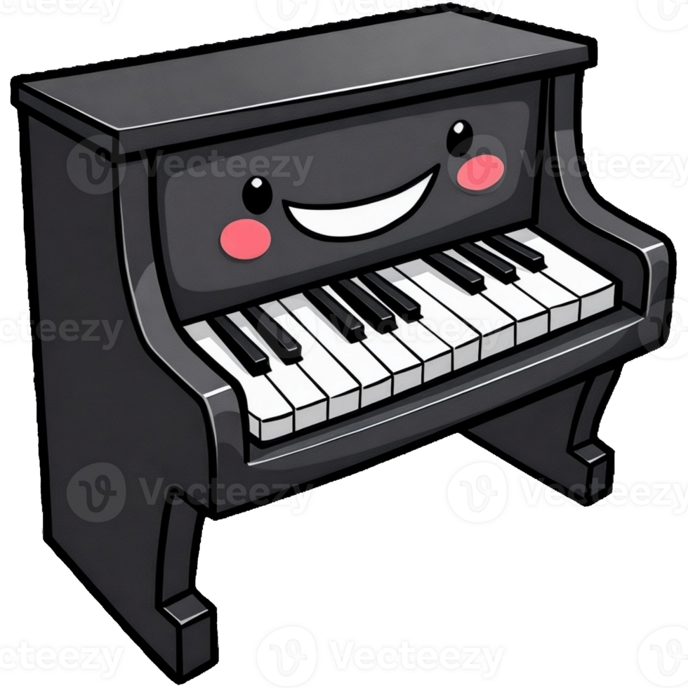 Cartoon piano with a smiling face on it png