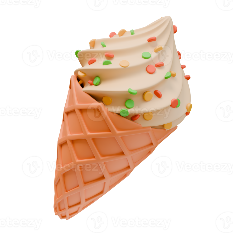 3D Render Icon Ice Cream Cone Sprinkle. Street Food Fast Food Concept. 3D Illustration Design Web Mobile App png