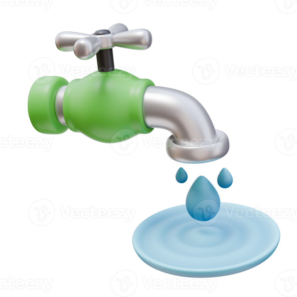 3D Render Icon Open Tap Water Drop. Ecology Nature Care Save Water Environment Concept. 3D Illustration Design Web Mobile App png