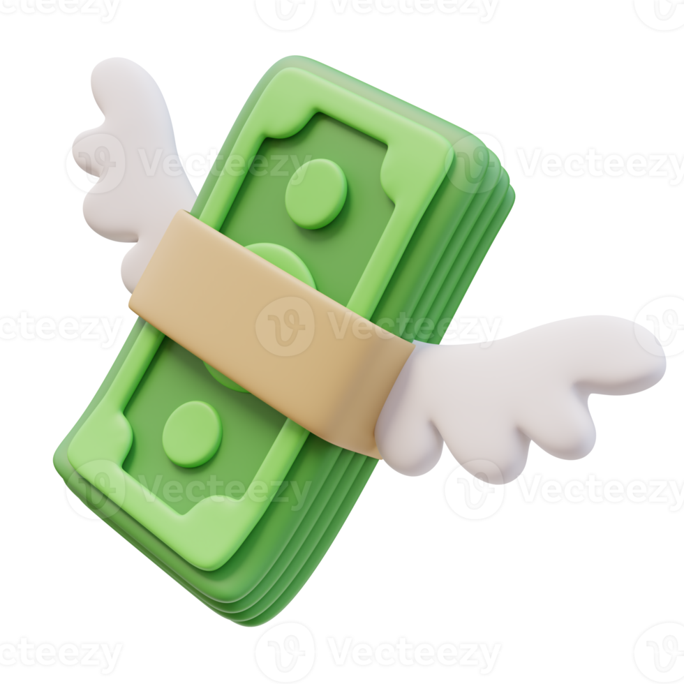 3D Icon Green Money Banknote Stack Bundle with Wings Dollar Sign. Money Finance Concept. 3D Illustration Design for Website or Mobile App png