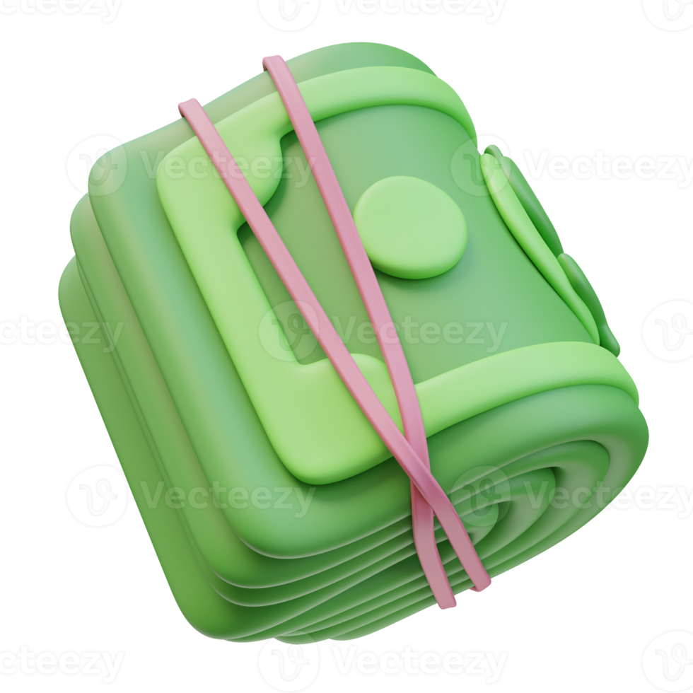 3D Icon Green Money Banknote Stack Bundle Folded in Half tied with a rubber band Dollar Sign. Money Finance Concept. 3D Illustration Design for Website or Mobile App png