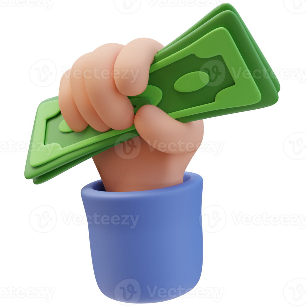 3D Icon Hand Squeezes Green Money Banknote Dollar Sign. Money Finance Concept. 3D Illustration Design for Website or Mobile App png