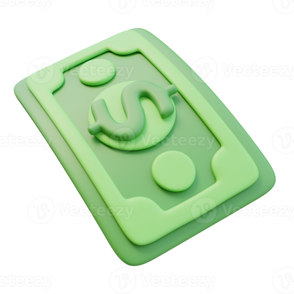 3D Icon Green Wave Twisted Money Banknote Dollar Sign. Money Finance Concept. 3D Illustration Design for Website or Mobile App png