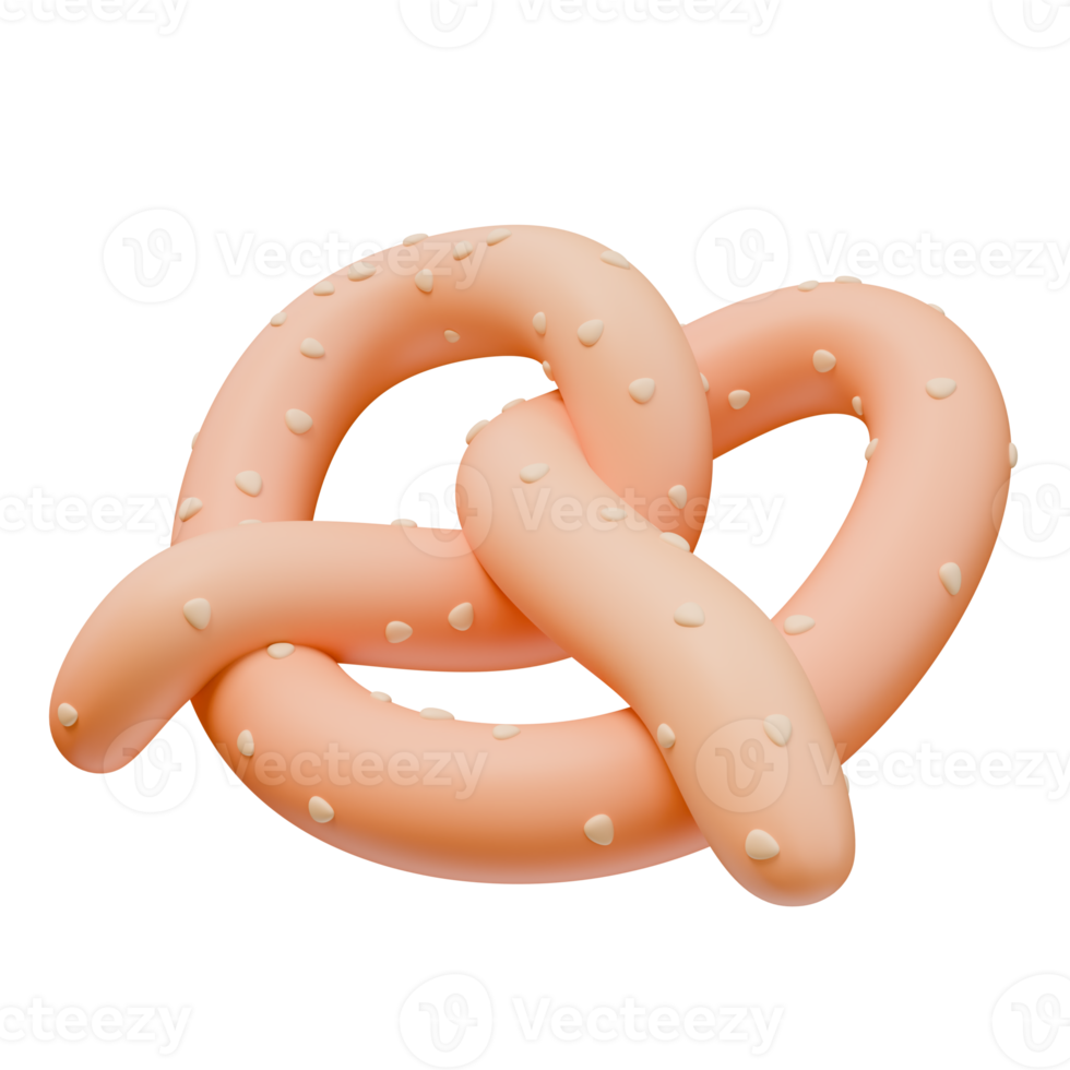 3D Render Icon Pretzel Sesame Bakery. Street Food Fast Food Concept. 3D Illustration Design Web Mobile App png