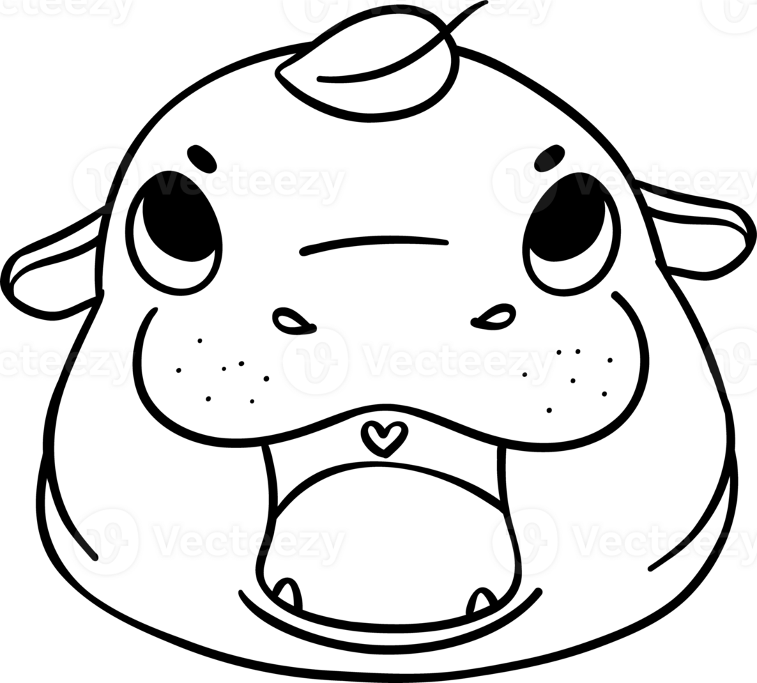 Baby Grumpy Pygmy bouncy hippo face doodle outline coloring image png