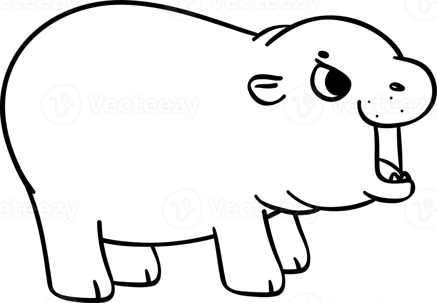 Baby Grumpy Pygmy bouncy hippo standing doodle outline coloring image png