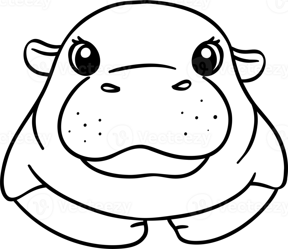 Adorable baby Pygmy bouncy hippo face doodle outline coloring image png