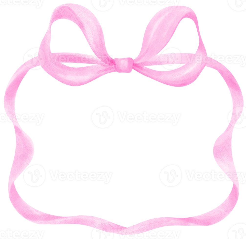 Coquette Frame Pink ribbon bow watercolor horizontal png