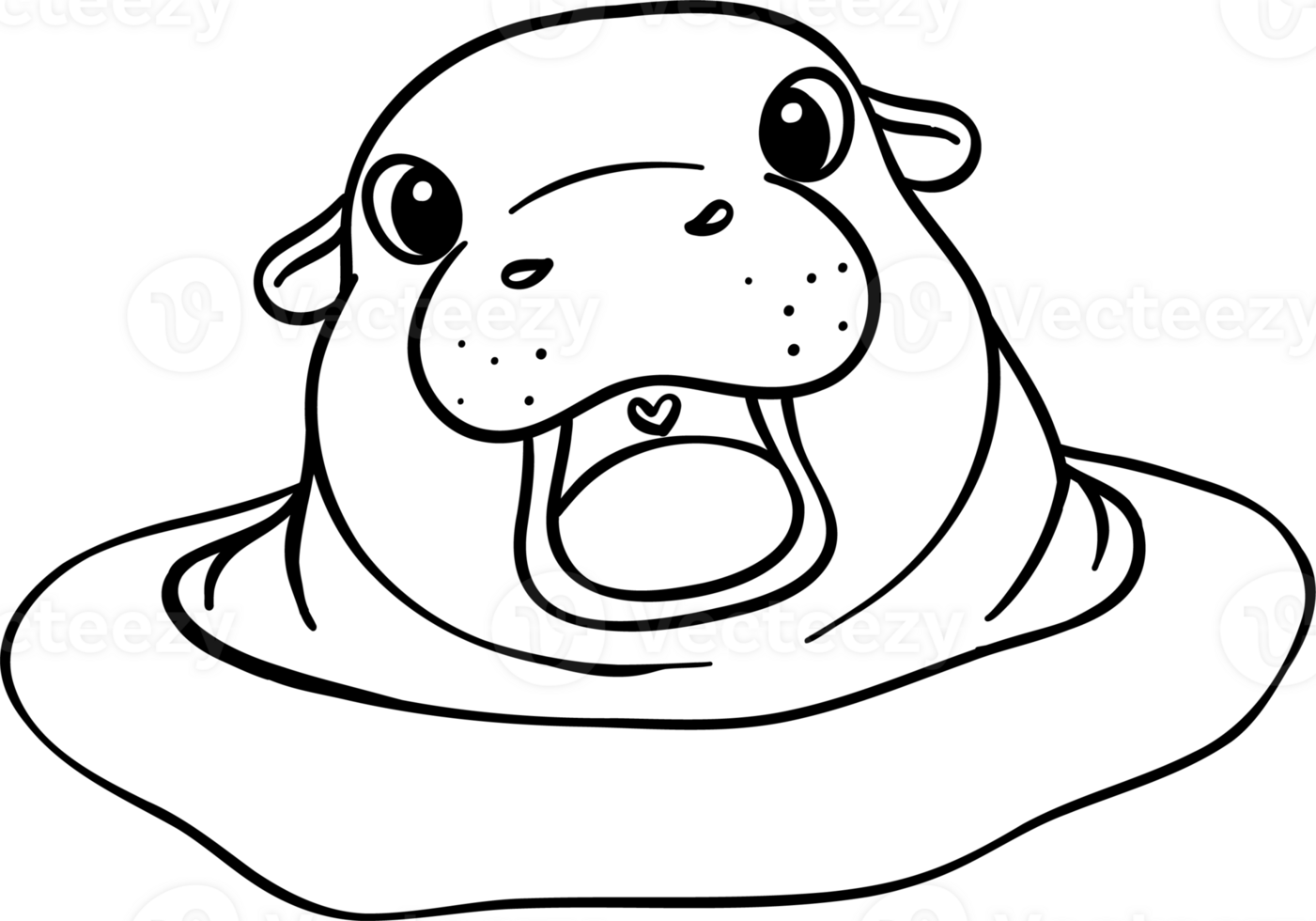 Happy Pygmy bouncy hippo in water doodle outline coloring image png