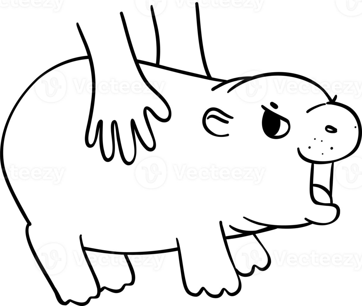 Baby Grympy Pygmy bouncy hippo with hands touching doodle outline coloring image png