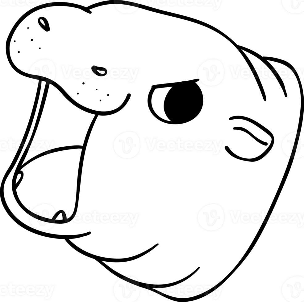 Baby grumpy Pygmy bouncy hippo face doodle outline coloring image png