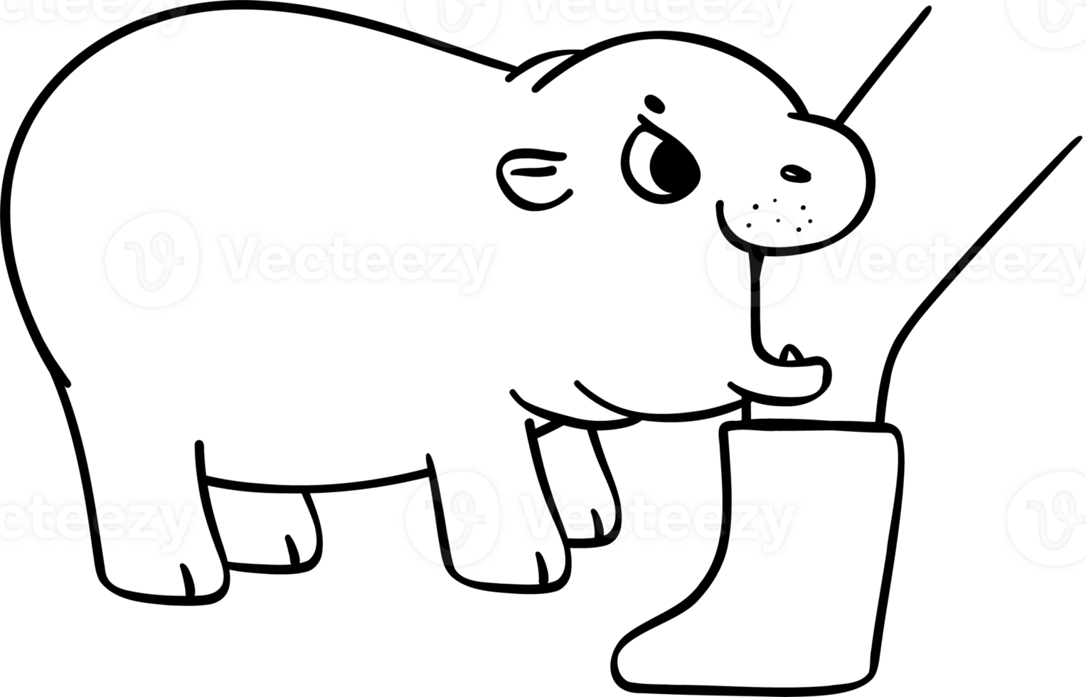 Baby Grumpy Pygmy bouncy hippo bites leg doodle outline coloring image png