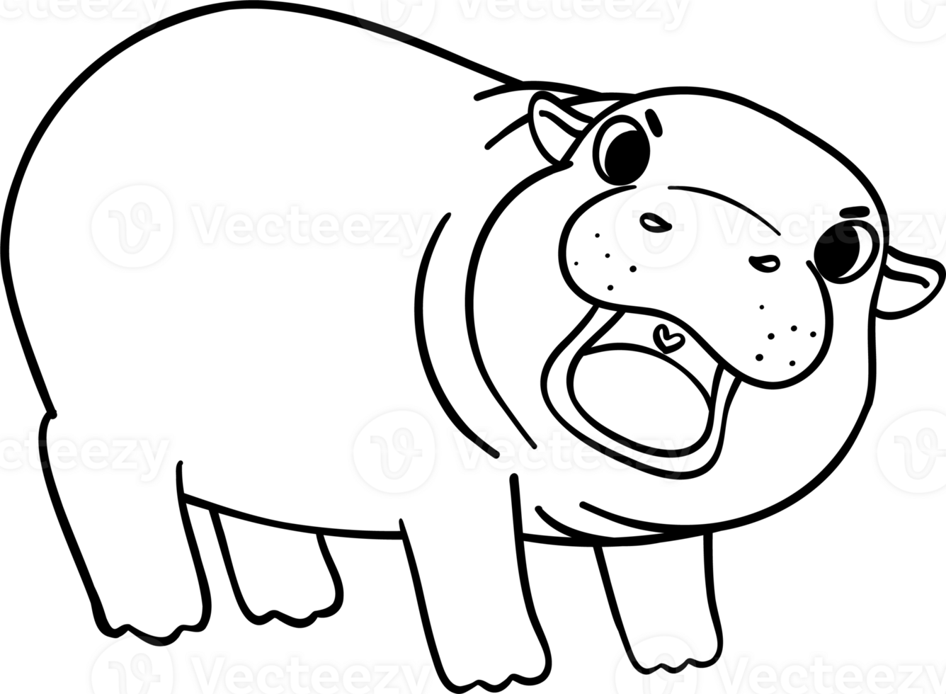 Baby Grumpy Pygmy bouncy hippo doodle outline coloring image png