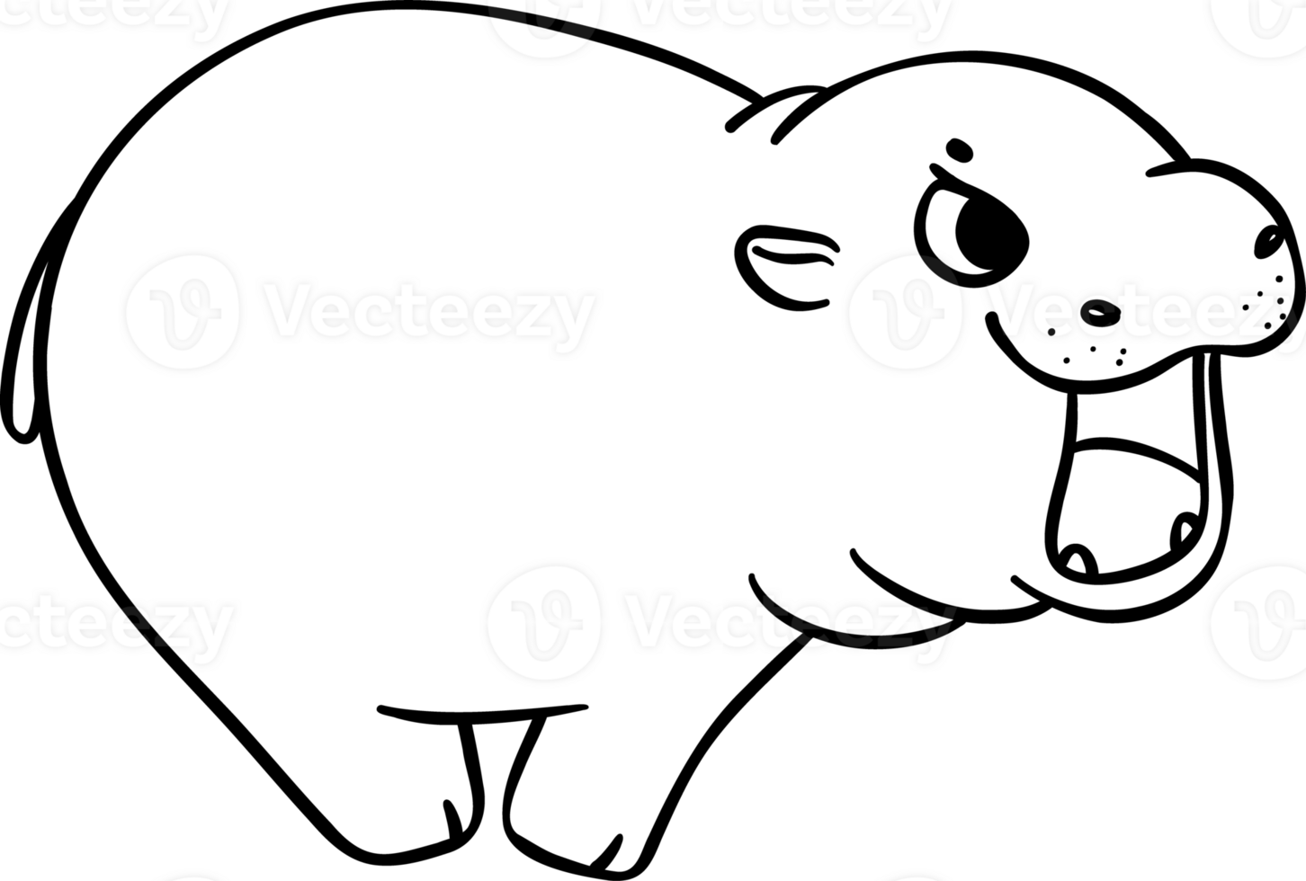 Baby Grumpy Pygmy bouncy hippo running doodle outline coloring image png