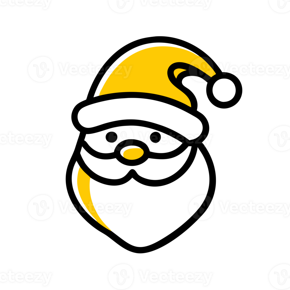 A simple line drawing of Santa Claus features a yellow hat and an expressive beard cutouts png