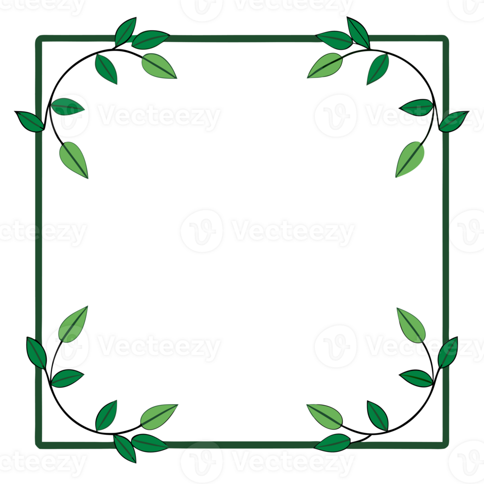 A square frame decorated with green leaves and vines surrounds an empty white space cutouts png