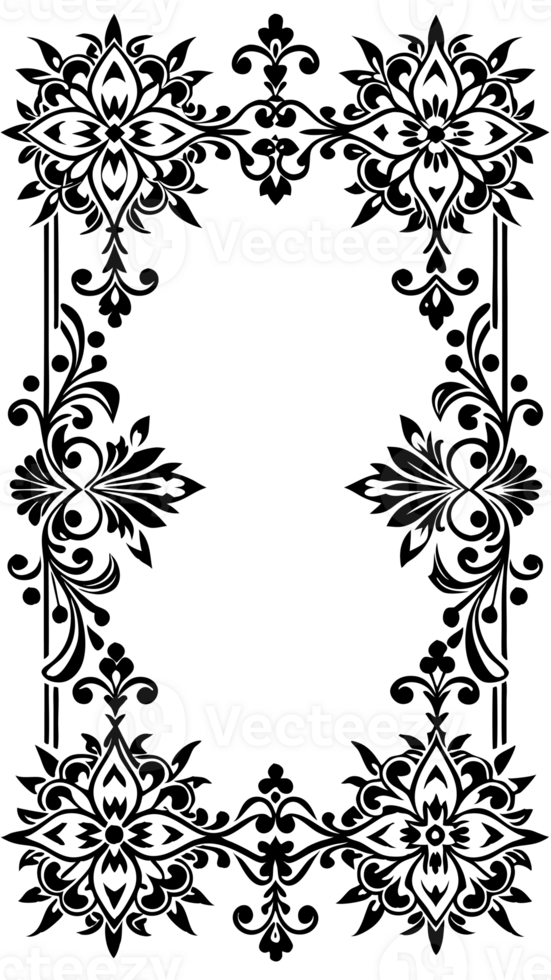 Intricate art black floral patterns form a border design cutouts png