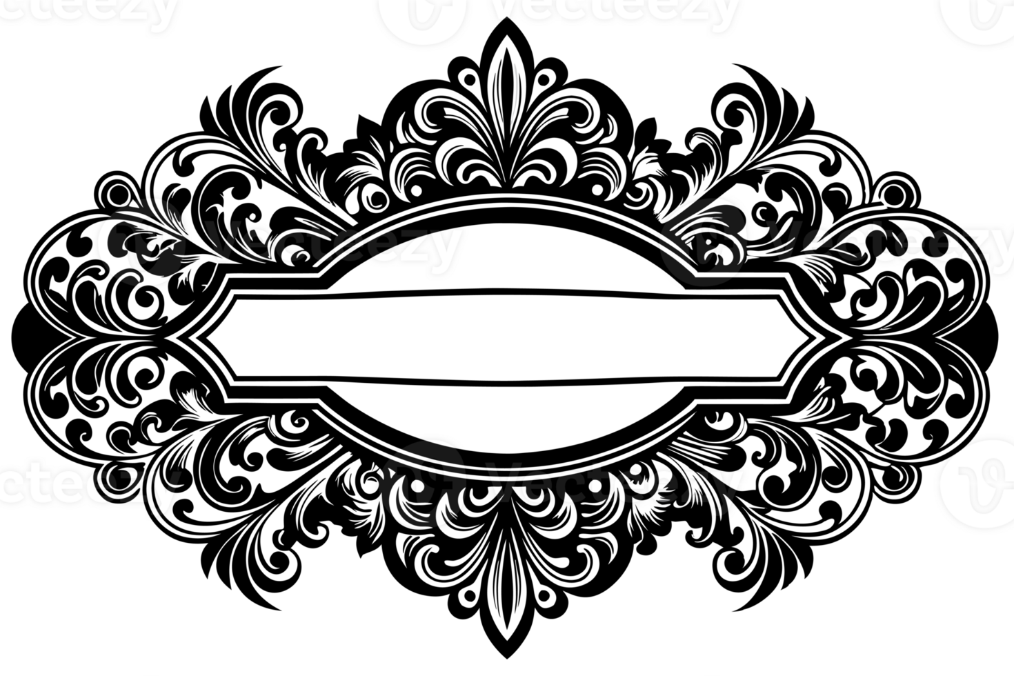Intricate swirl black floral patterns surround an empty oval shape in the center cutouts png