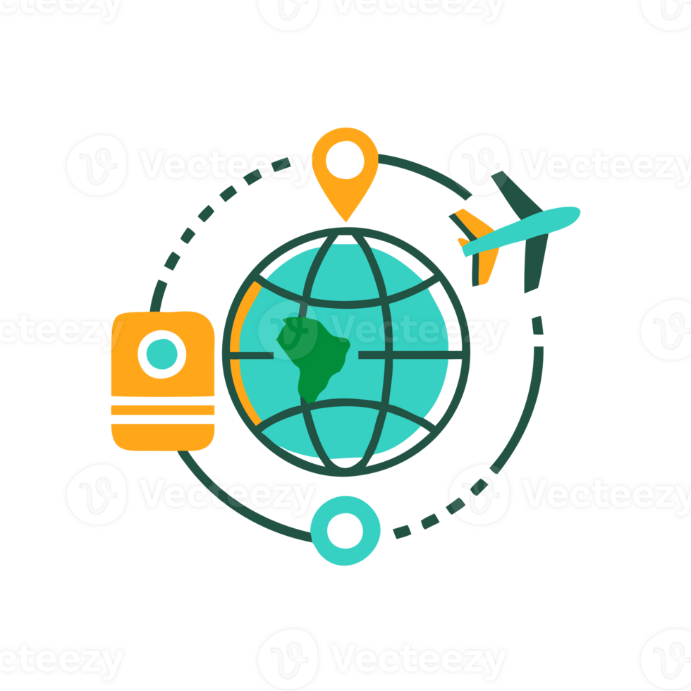 globe with a map pin and airplane icon represents travel and global connectivity cutouts png