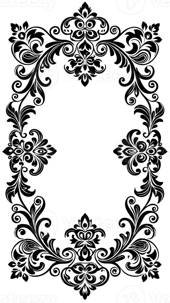Intricate plant black floral patterns form a border design cutouts png