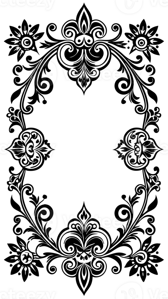 Intricate retro black floral patterns form a border design cutouts png
