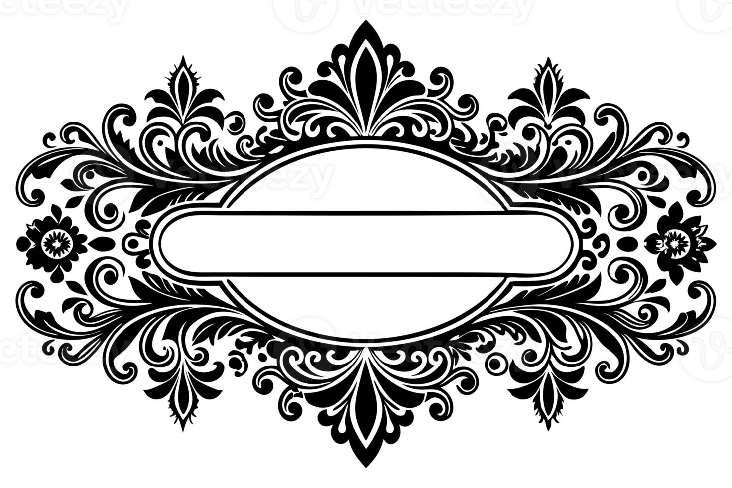 Intricate black floral patterns surround an empty oval shape in the center cutouts png