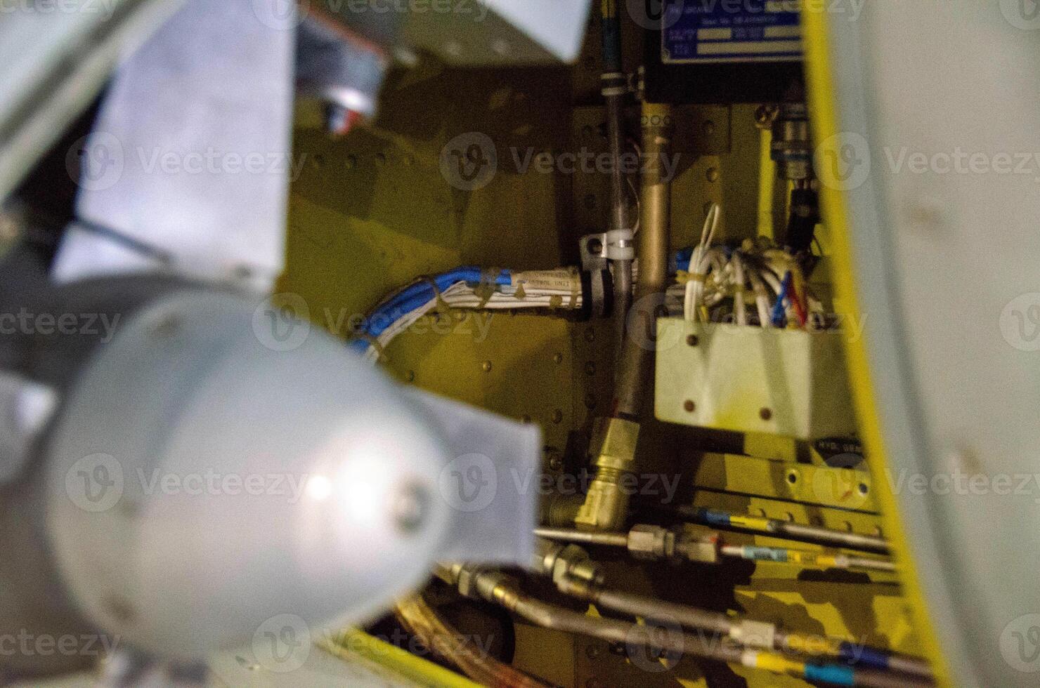 detail of old airplane engine with propeller photo