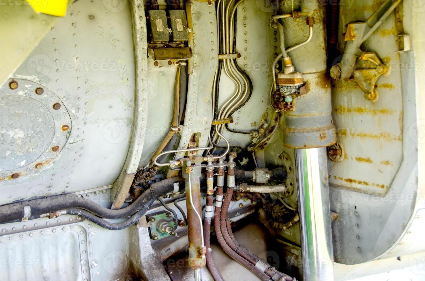 detail of old airplane engine with propeller photo