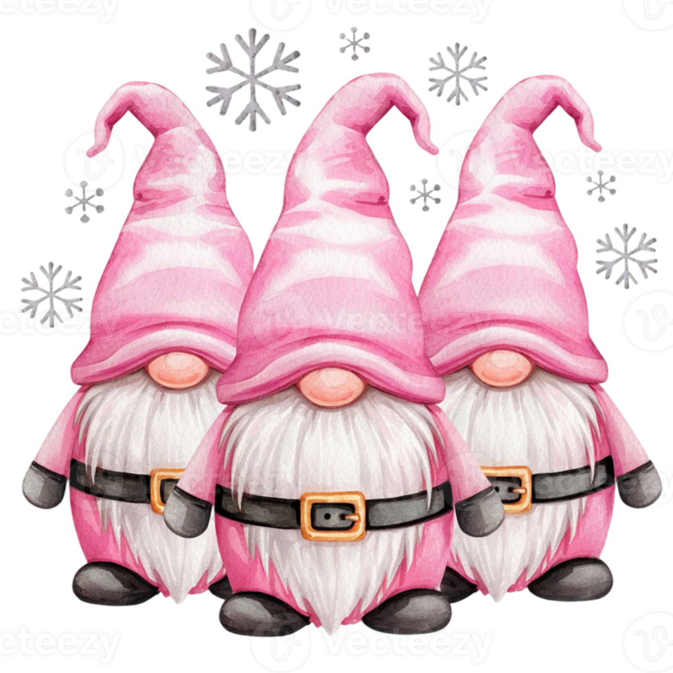 Three small gnomes wearing pink hats cutouts png
