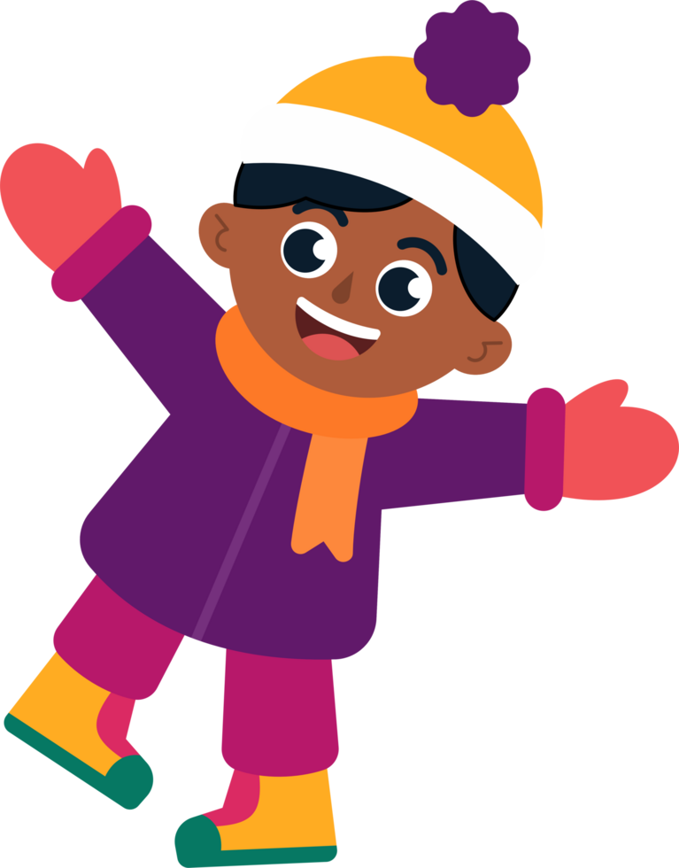 A young boy wearing a purple coat and a yellow hat is smiling png