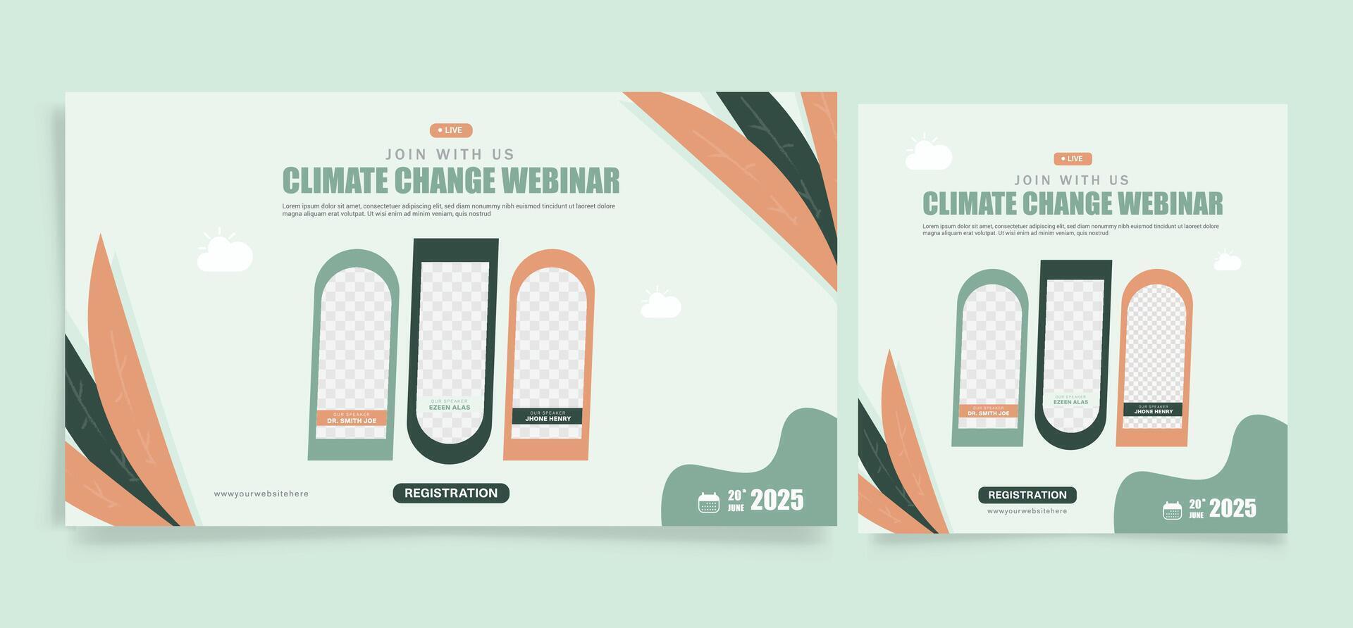 Climate Change webinar template, banner and social media post template. Global warming webinar vector