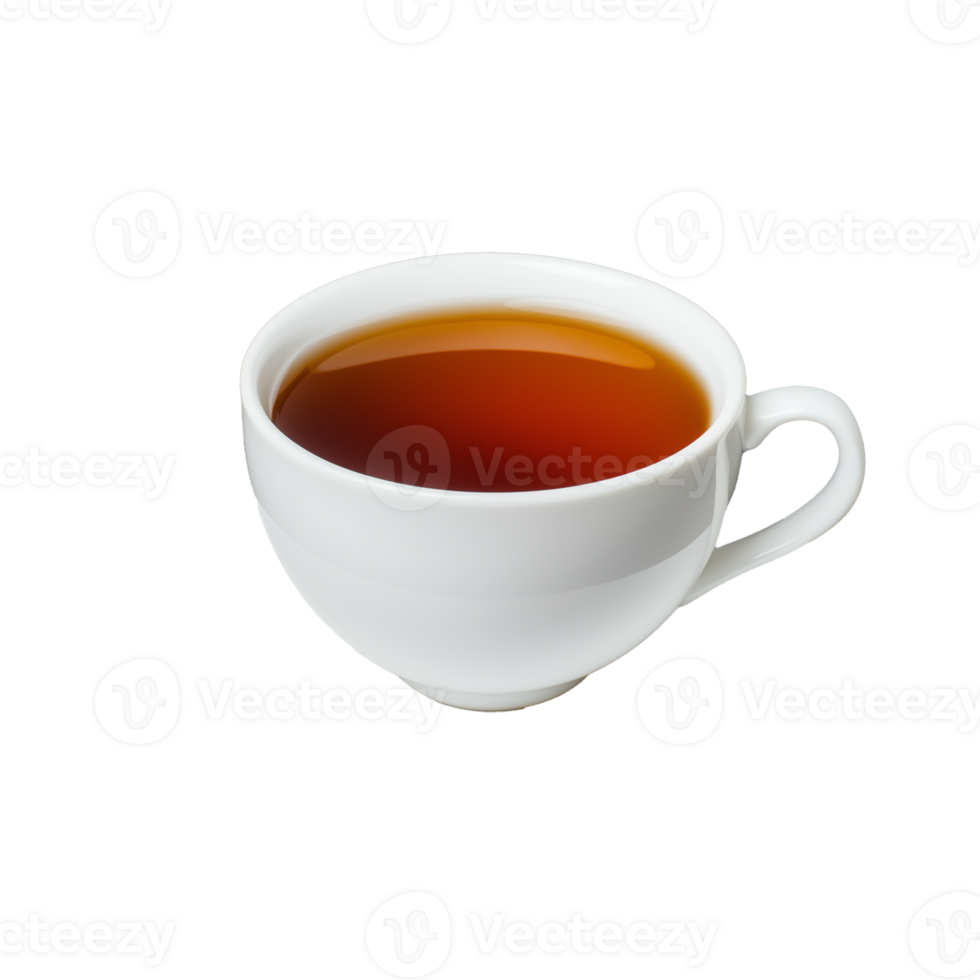 White ceramic teacup with dark tea on transparent background png