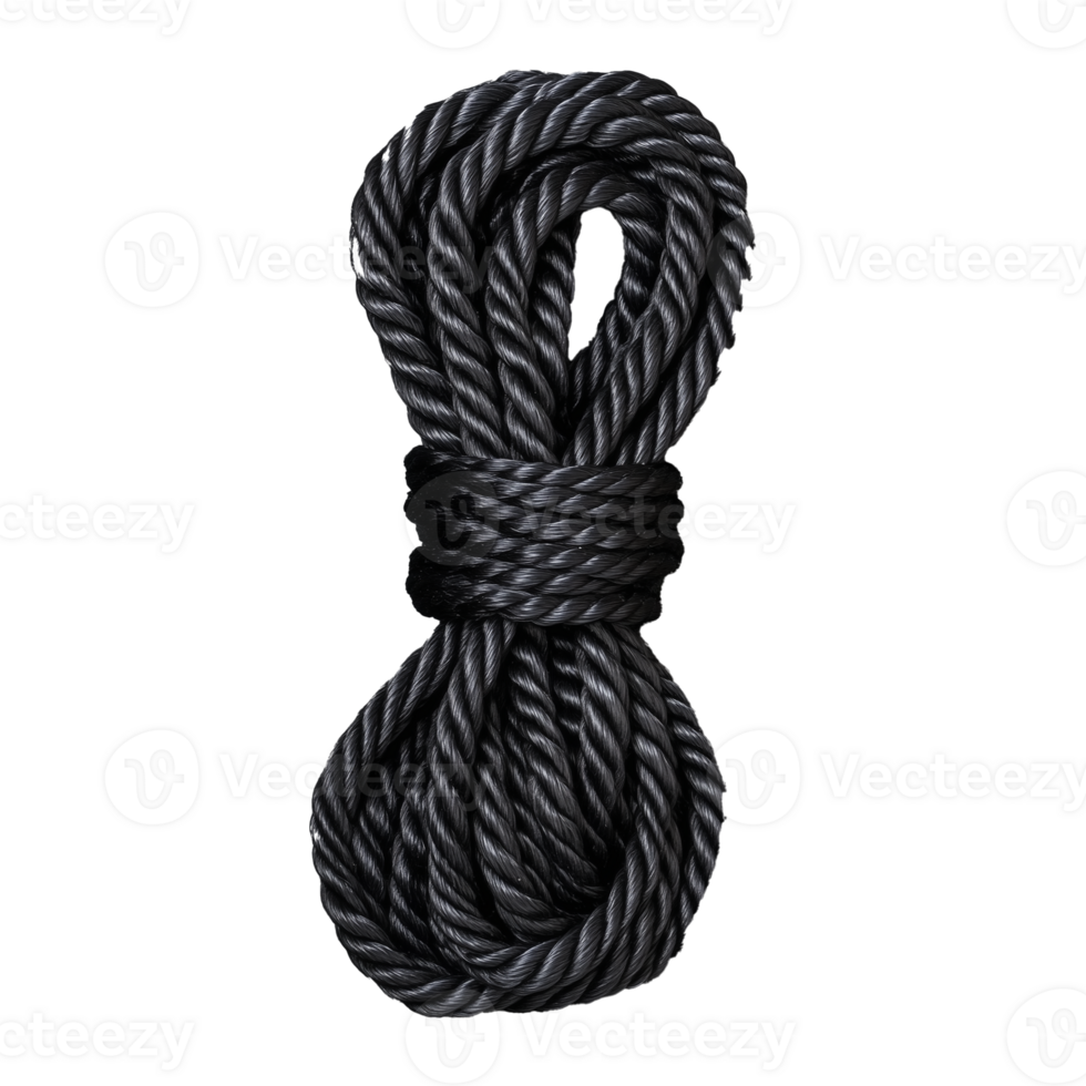 Coiled black rope on a transparent background for versatile use png
