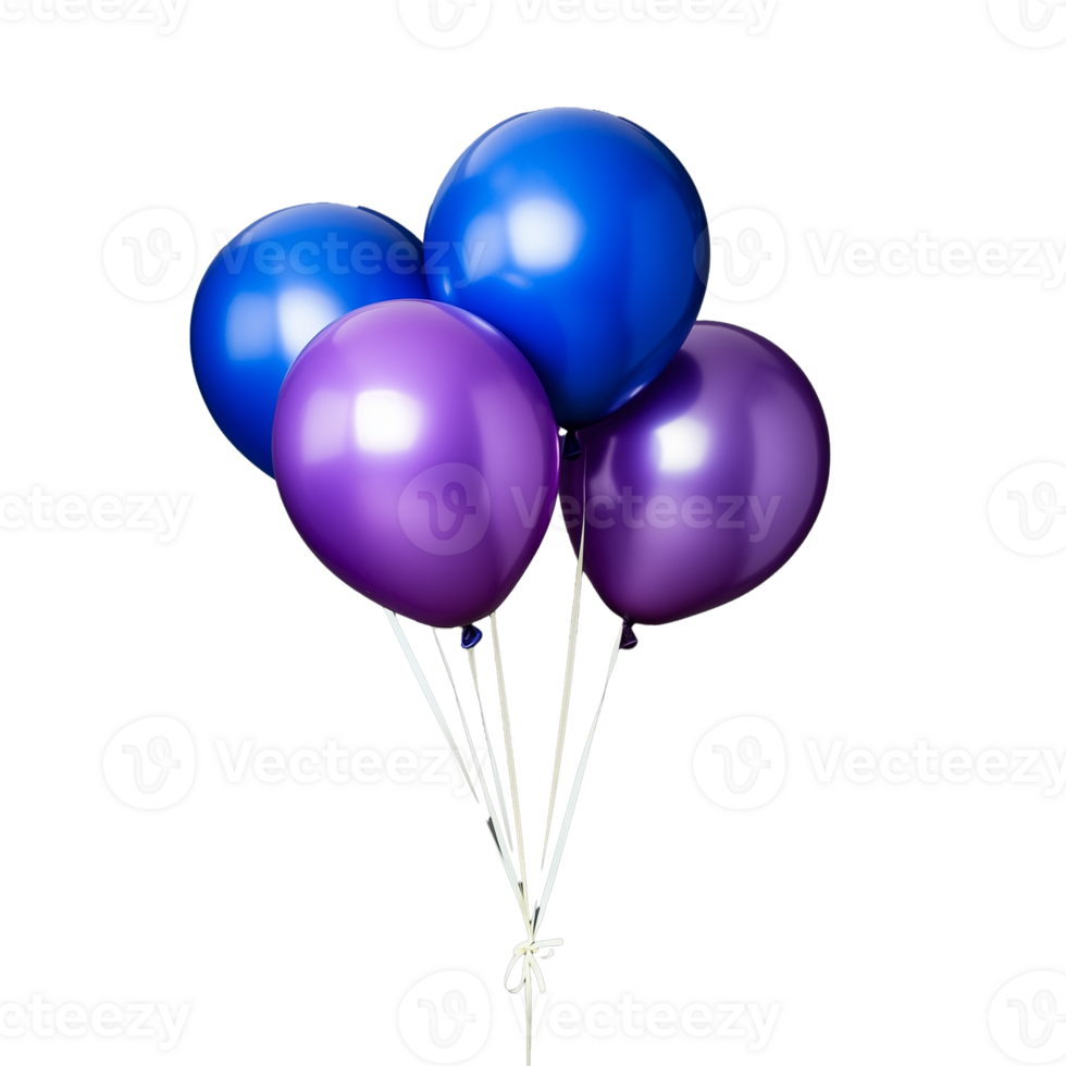 Colorful purple and blue balloons on transparent background png