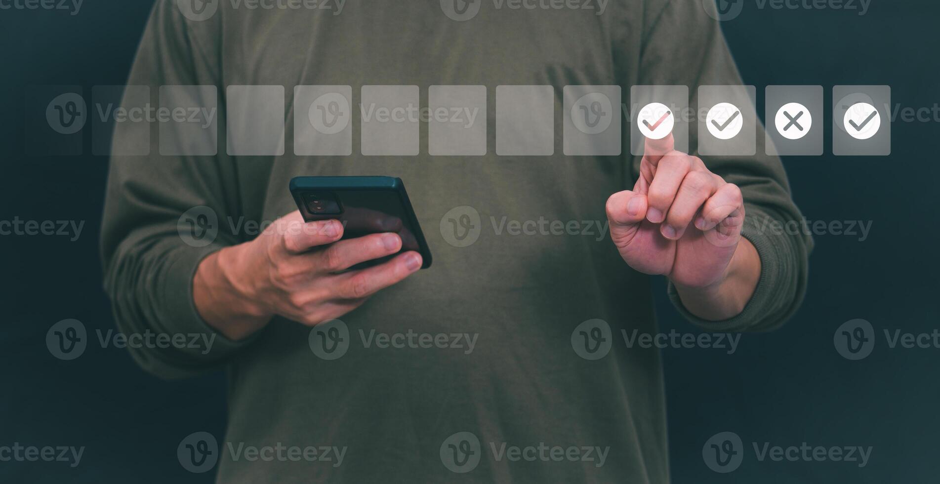 Businessmen mark check blocks to verify the correctness and approve or accept the agreement. in digital documents Concept of working via the internet photo