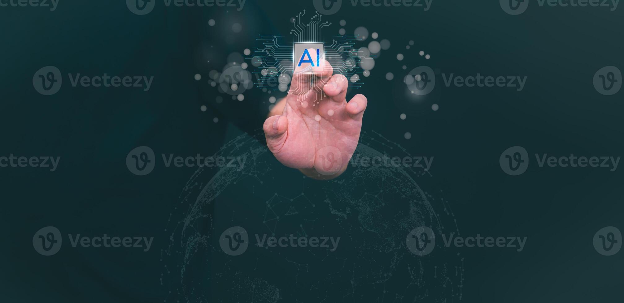 The person showing AI technology that connects information to various systems, concepts, management, digital transformation Internet of Things, Big Data and Business Processes, Automated Operations photo