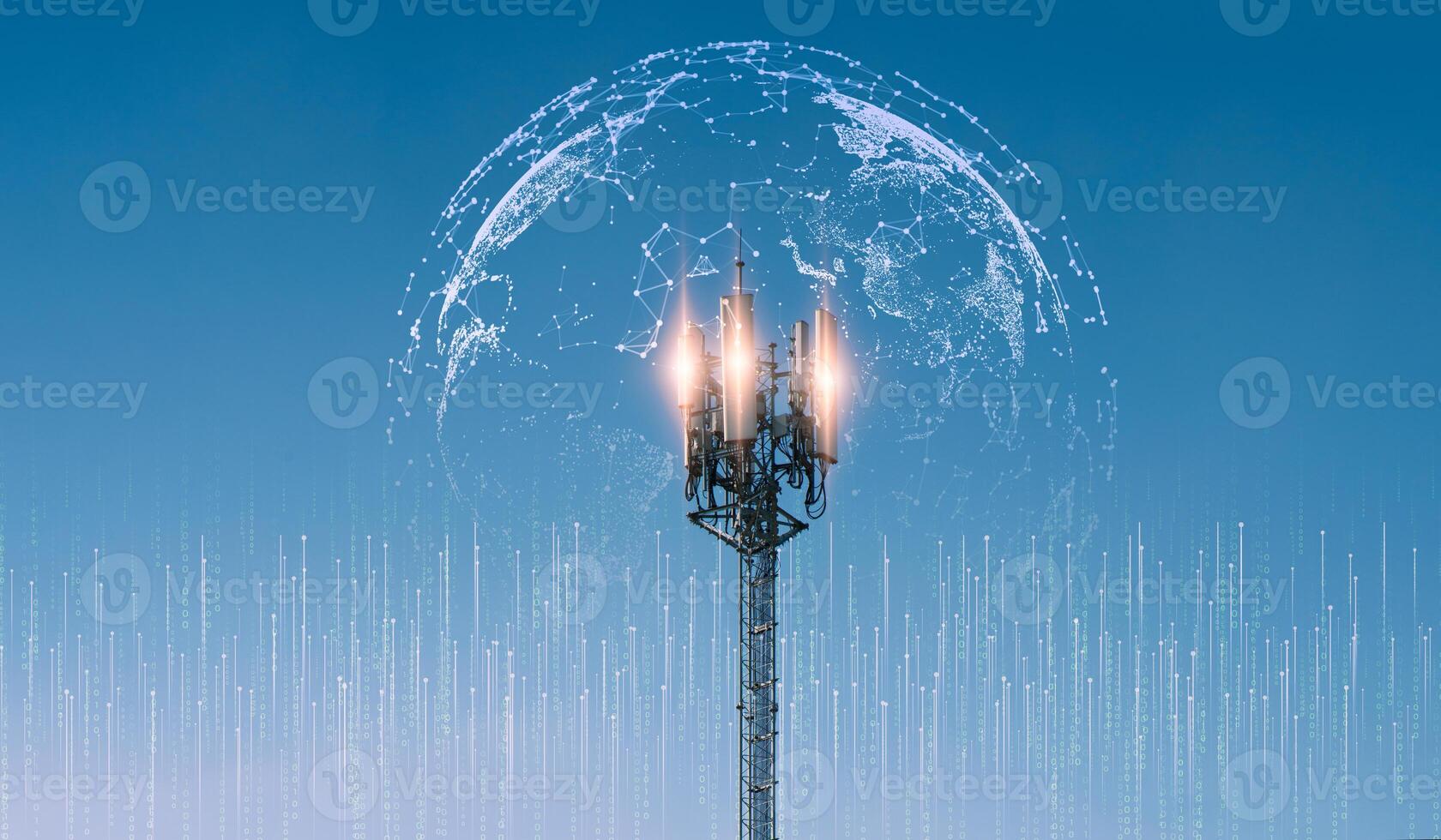 Connecting, communicating, and exchanging with global network cloud data internet technology. Using wireless data with high-speed technology for economic, scientific, and financial development. photo