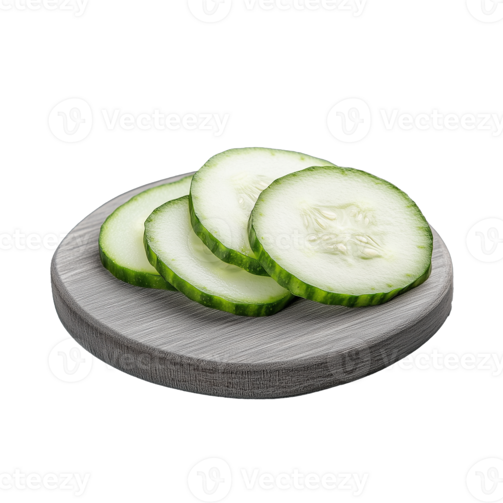 Fresh cucumber slices on a round wooden surface png