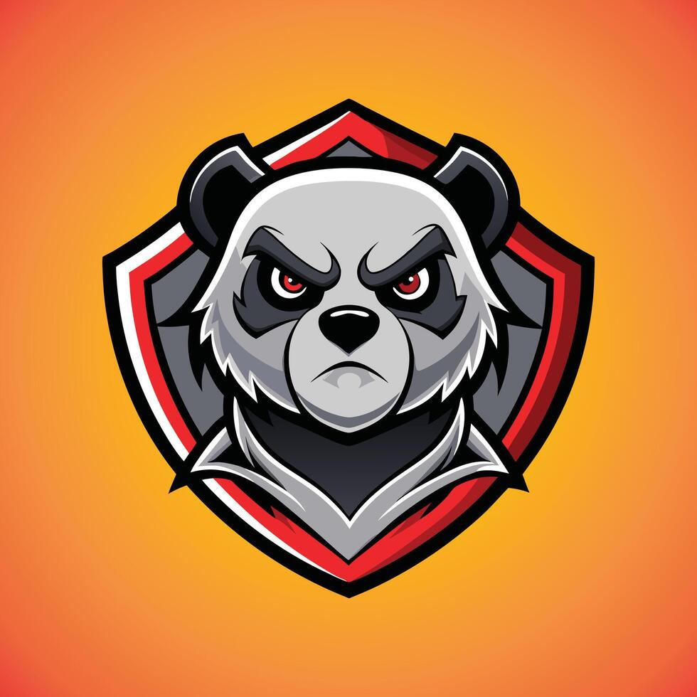 Panda Face Logo, Angry Panda Head Shield Mascot Emblem Sport Team Gaming Logo vector